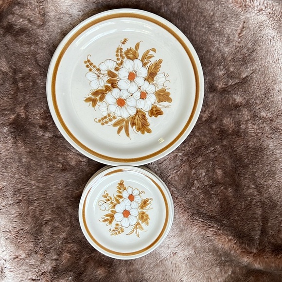 VTG 70s Japan Hand Painted Dried Flowers Mountain Wood STONEWARE Dinner Plate - Picture 14 of 16